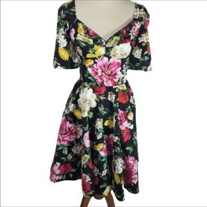 Dolce & Gabbana Floral fit and flare sweetheart neckline dress sz 46